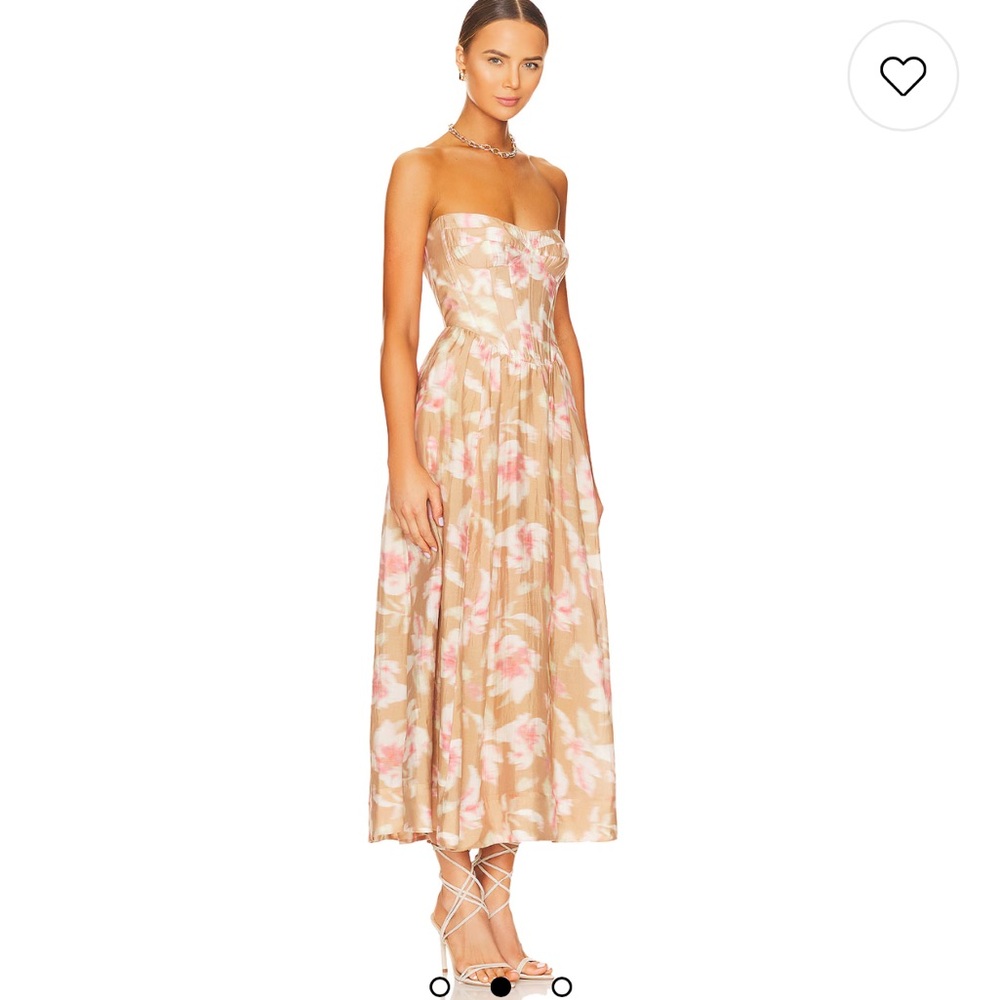 Bardot Strapless Floral Maxi Dress in Beige and Pink - Picture 3 of 10